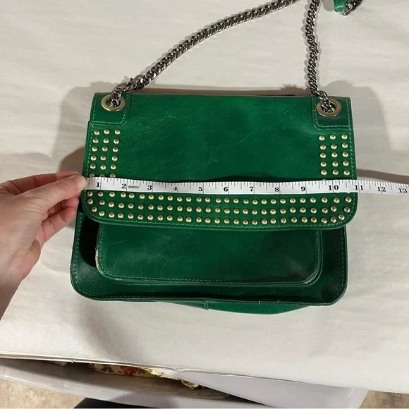 Patricia Nash Discovery Green Studded Merano Leather Shoulder Bag - Picture 14 of 16